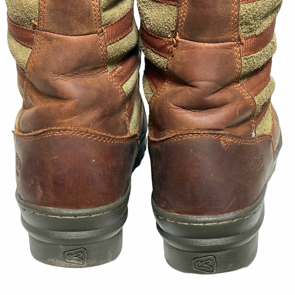 Keen Leather & Suede Two-Toned Brown & Green Lace-Up Snow & Rain Boots, Size 8 - Picture 11 of 16